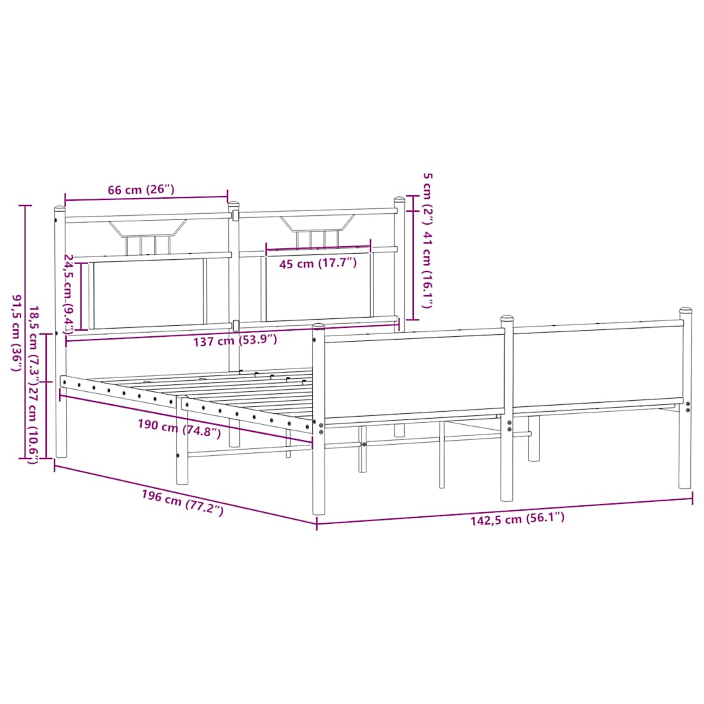 Bettgestell ohne Matratze Sonoma-Eiche 137x190 cm Holzwerkstoff