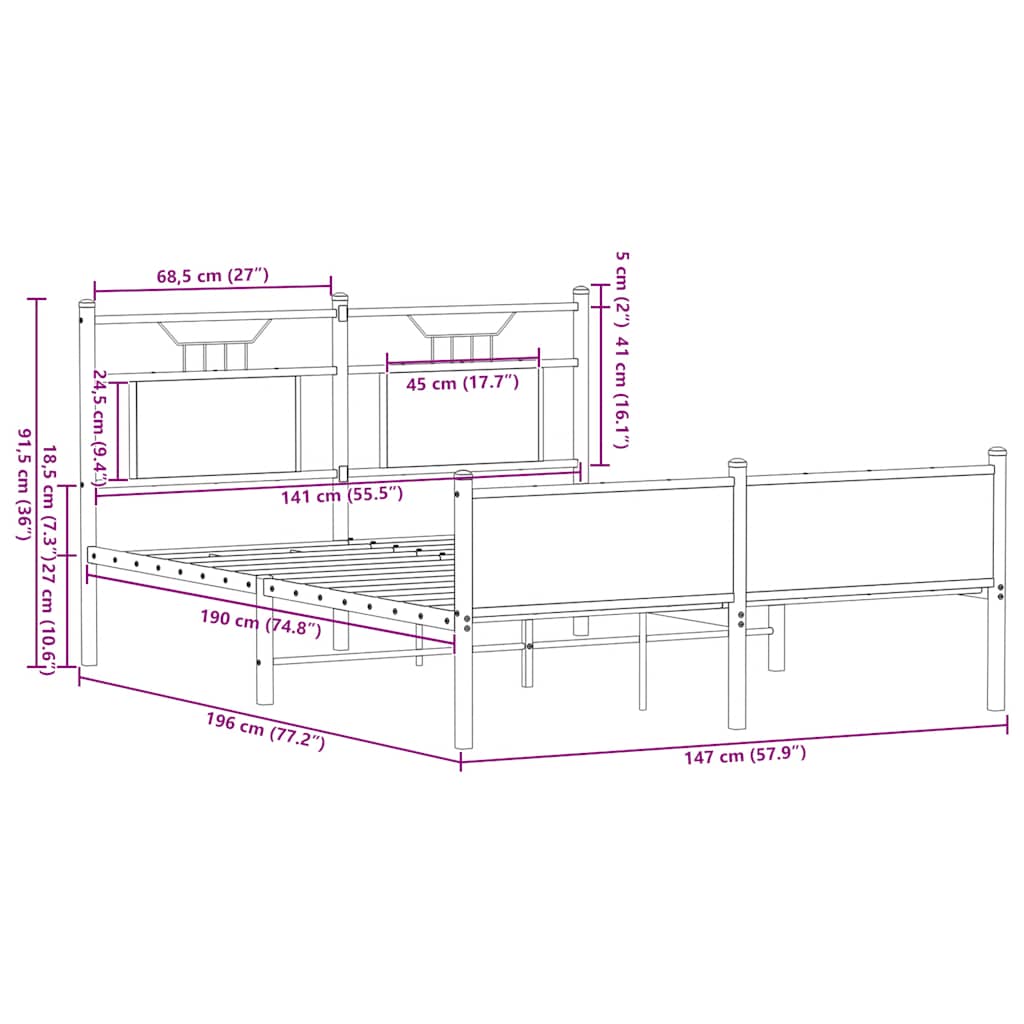 Bettgestell ohne Matratze Sonoma-Eiche 140x190 cm Holzwerkstoff