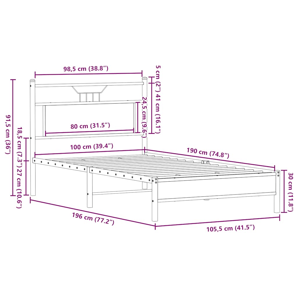Bettgestell ohne Matratze Braun Eiche 100x190 cm Holzwerkstoff