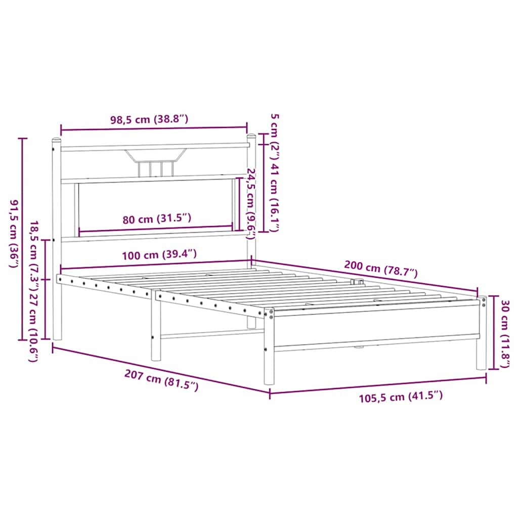 Bettgestell ohne Matratze Braun Eiche 100x200 cm Holzwerkstoff