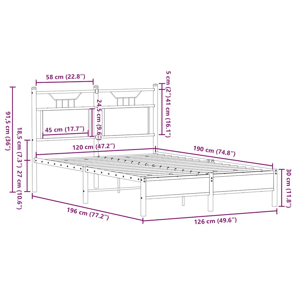 Bettgestell ohne Matratze Braun Eiche 120x190 cm Holzwerkstoff