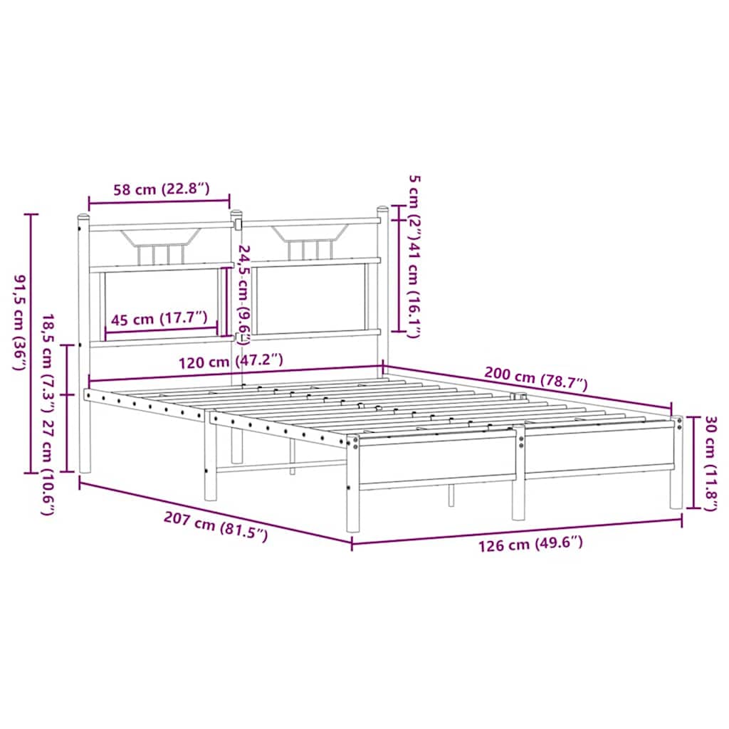 Bettgestell ohne Matratze Braun Eiche 120x200 cm Holzwerkstoff
