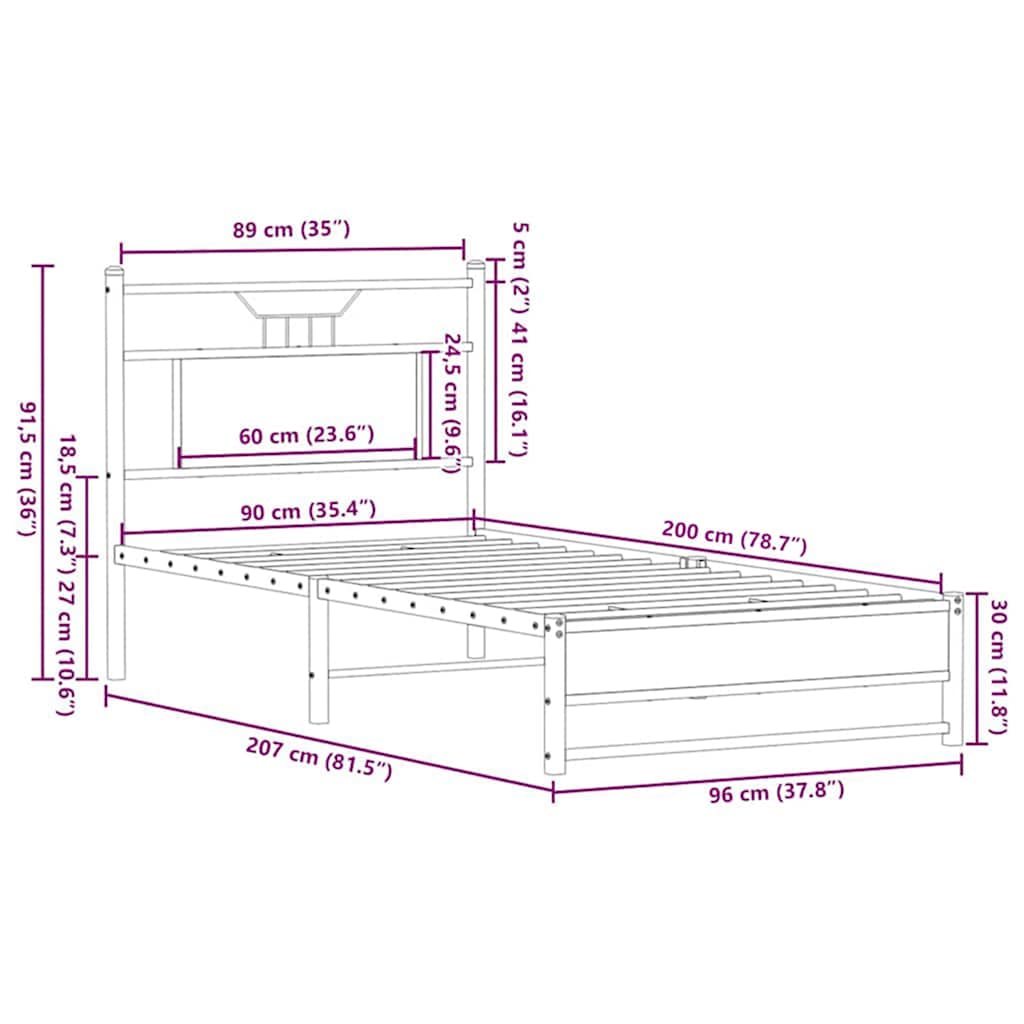 Bettgestell ohne Matratze Braun Eiche 90x200 cm Holzwerkstoff