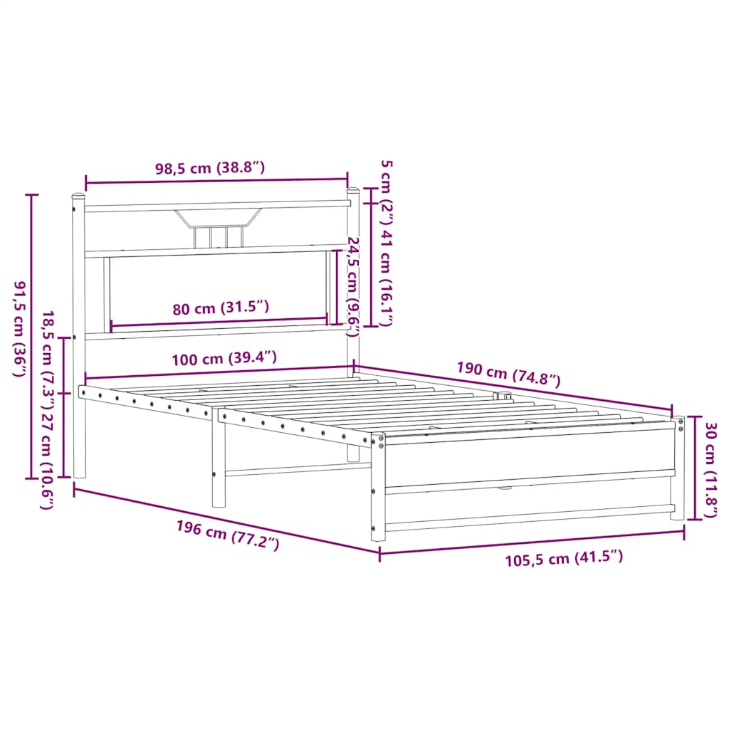 Bettgestell ohne Matratze Braun Eiche 100x190 cm Holzwerkstoff