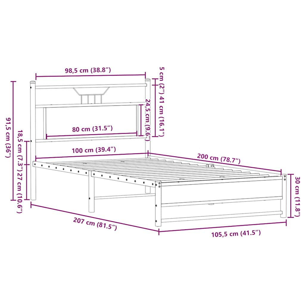 Bettgestell ohne Matratze Braun Eiche 100x200 cm Holzwerkstoff