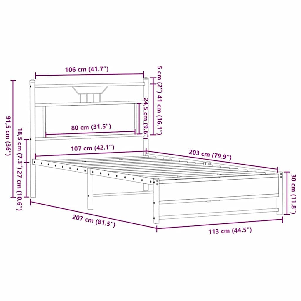 Bettgestell ohne Matratze Braun Eichen-Optik 107x203 cm