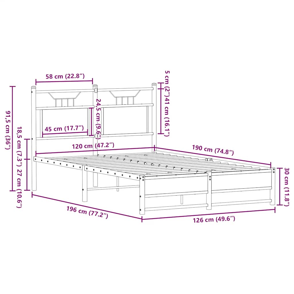 Bettgestell ohne Matratze Braun Eiche 120x190 cm Holzwerkstoff