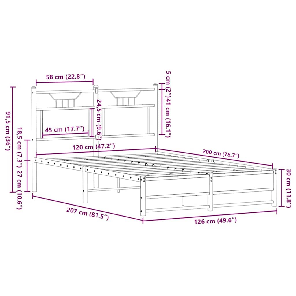 Bettgestell ohne Matratze Braun Eiche 120x200 cm Holzwerkstoff