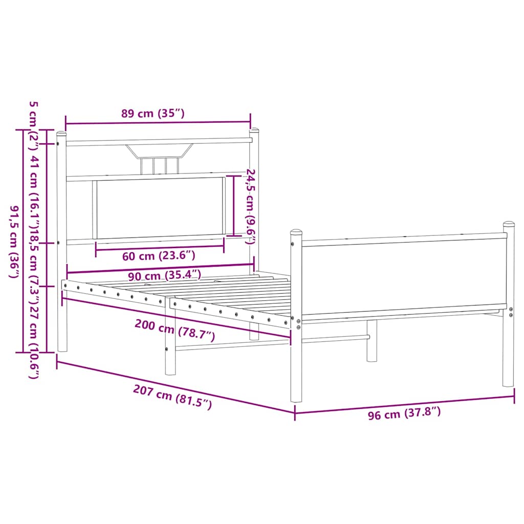 Bettgestell ohne Matratze Braun Eiche 90x200 cm Holzwerkstoff