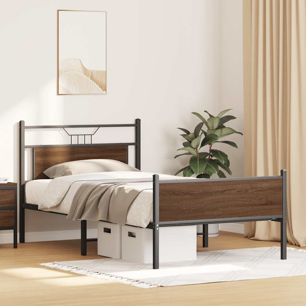 Bettgestell ohne Matratze Braun Eiche 100x190 cm Holzwerkstoff