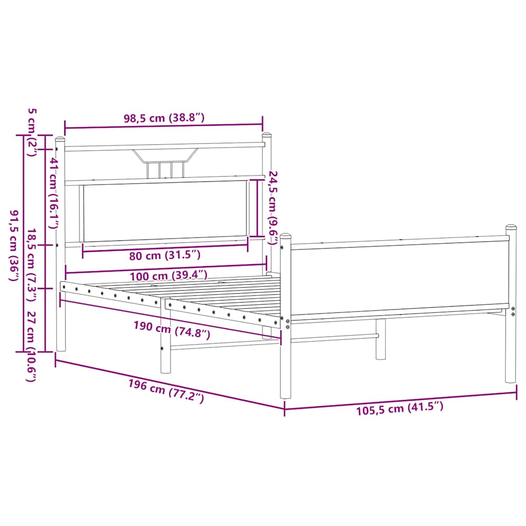 Bettgestell ohne Matratze Braun Eiche 100x190 cm Holzwerkstoff