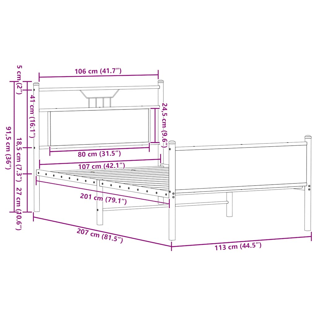 Bettgestell ohne Matratze Braun Eichen-Optik 107x203 cm
