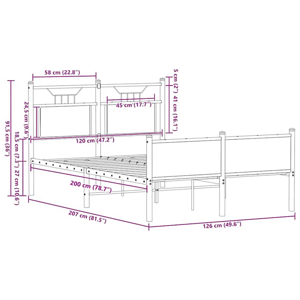 Bettgestell ohne Matratze Braun Eiche 120x200 cm Holzwerkstoff