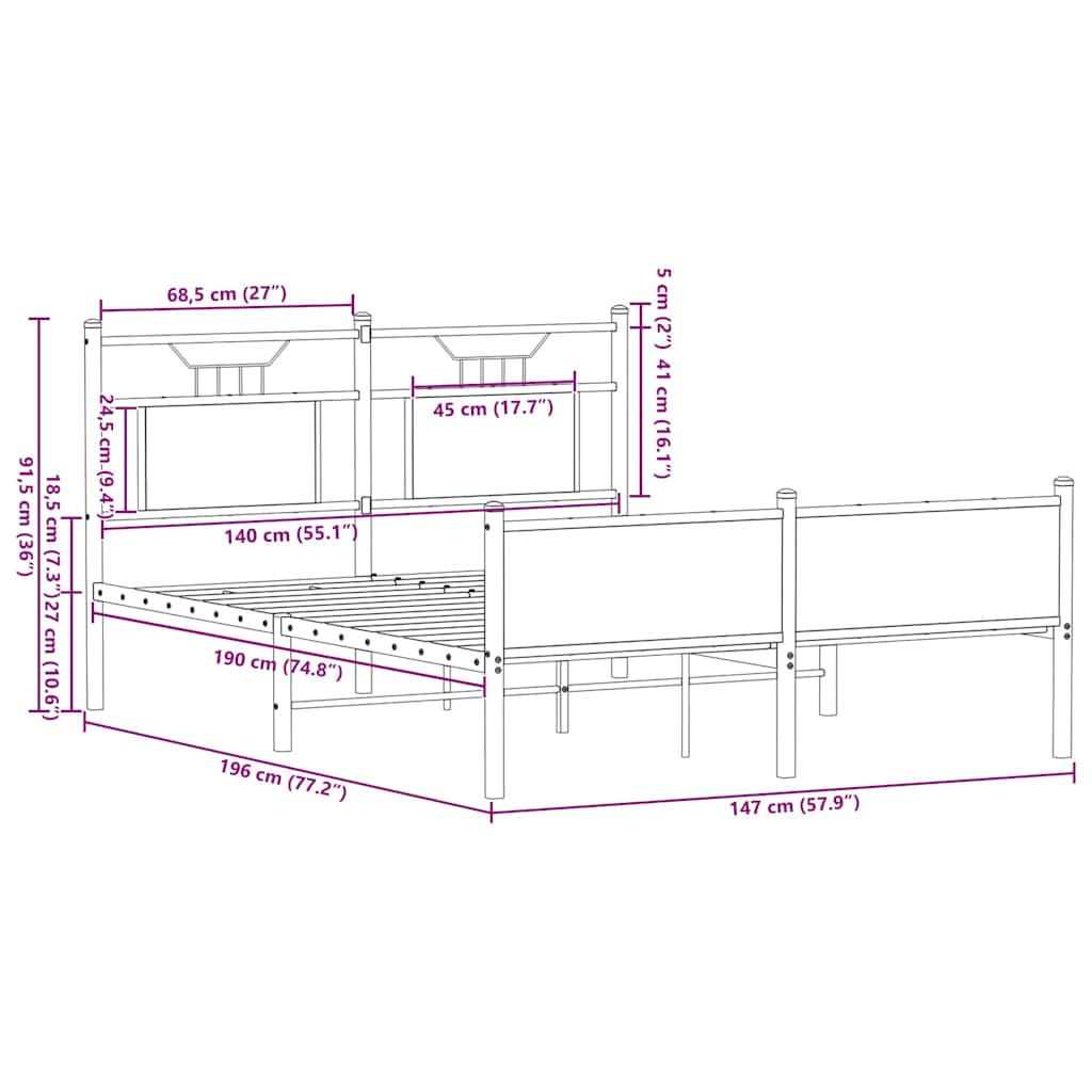 Bettgestell ohne Matratze Braun Eiche 140x190 cm Holzwerkstoff