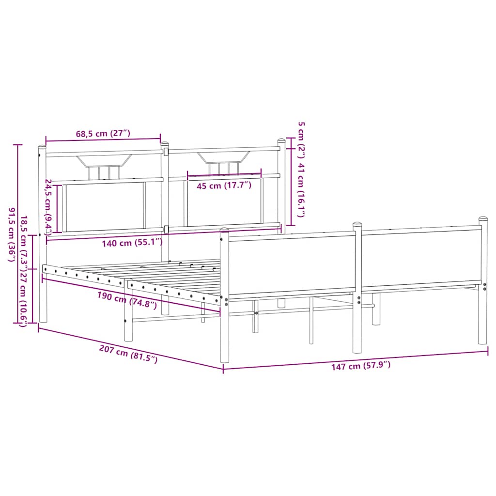Bettgestell ohne Matratze Braun Eiche 140x200 cm Holzwerkstoff