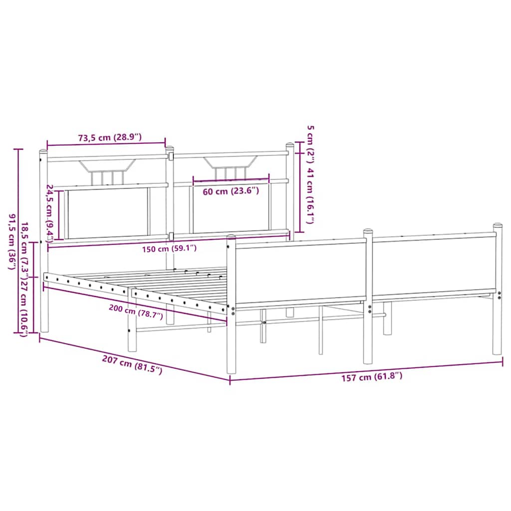 Bettgestell ohne Matratze Braun Eiche 150x200 cm Holzwerkstoff