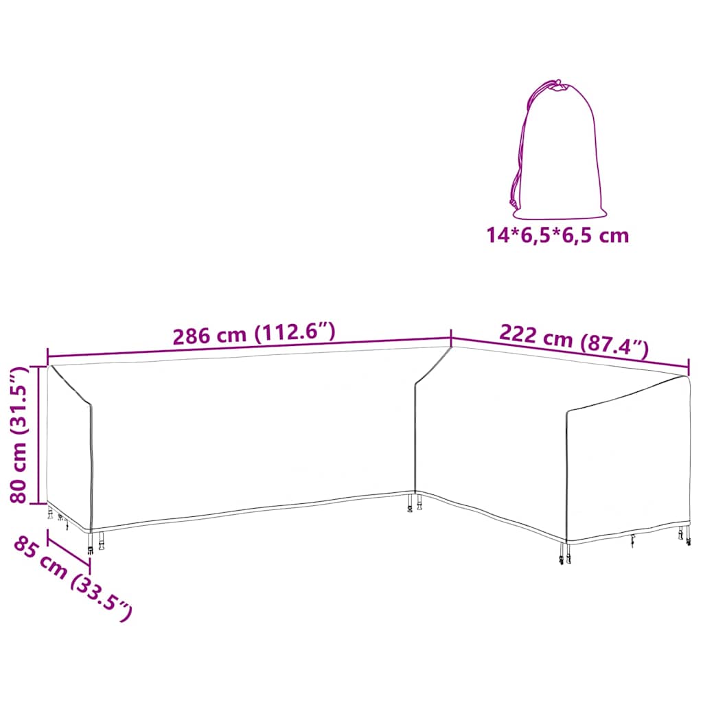 Möbelbezug Schwarz 286 x 222 x 80 cm 210D Oxford Stoff
