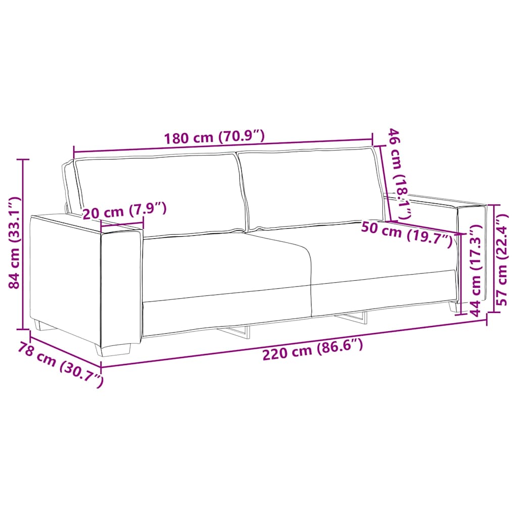 3-Sitzer-Sofa Braun 220 cm Stoff