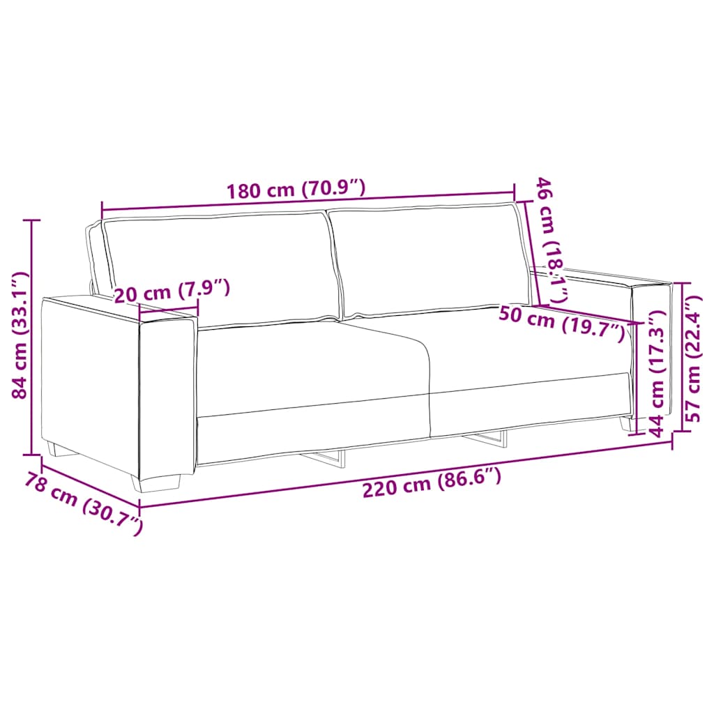 3-Sitzer-Sofa Rosa 220x78x84 cm Samt