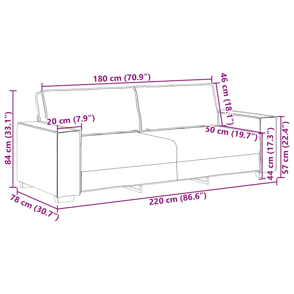3-Sitzer-Sofa Blau 220x78x84 cm Samt