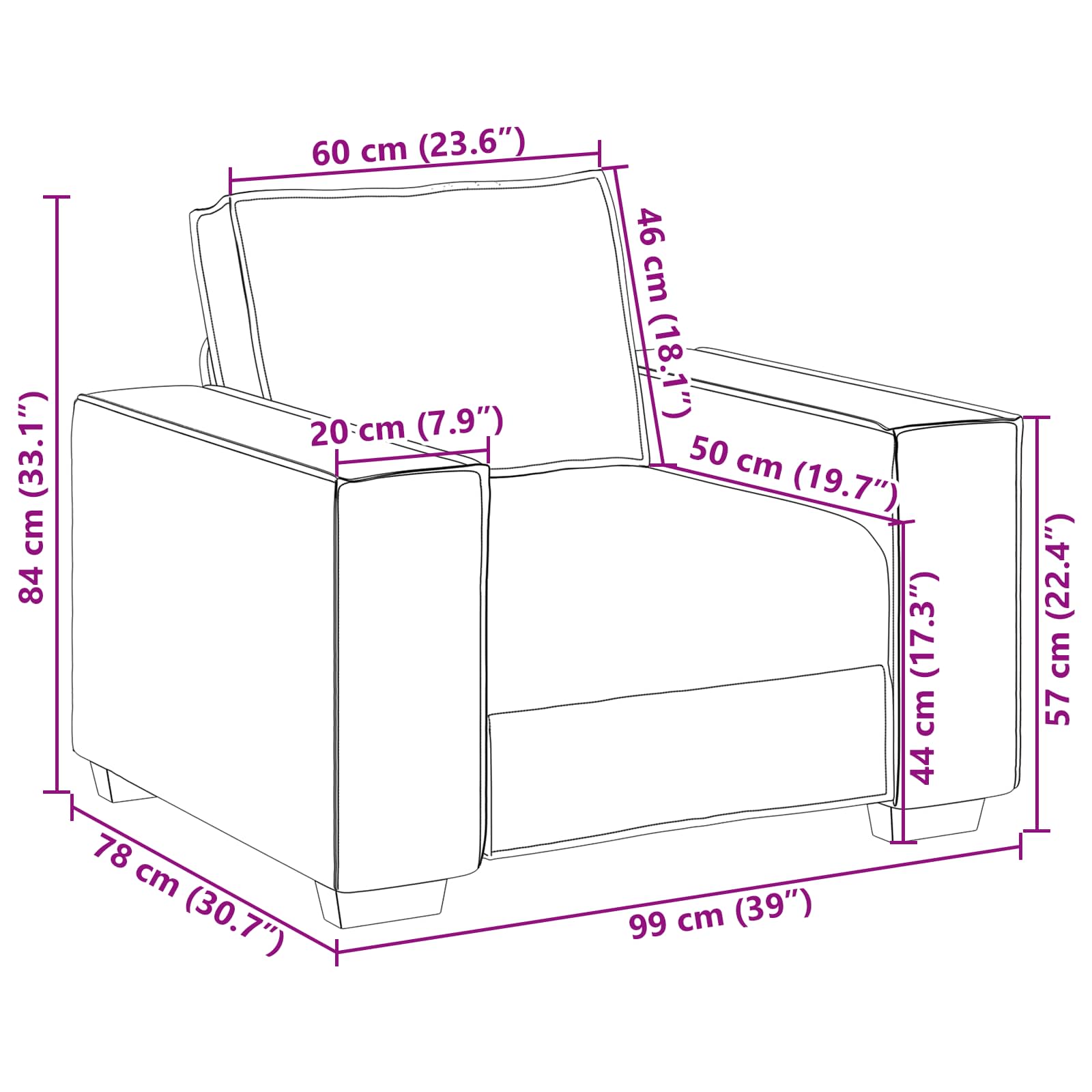 Sofa-Sessel Cappuccino 100 cm Kunstleder