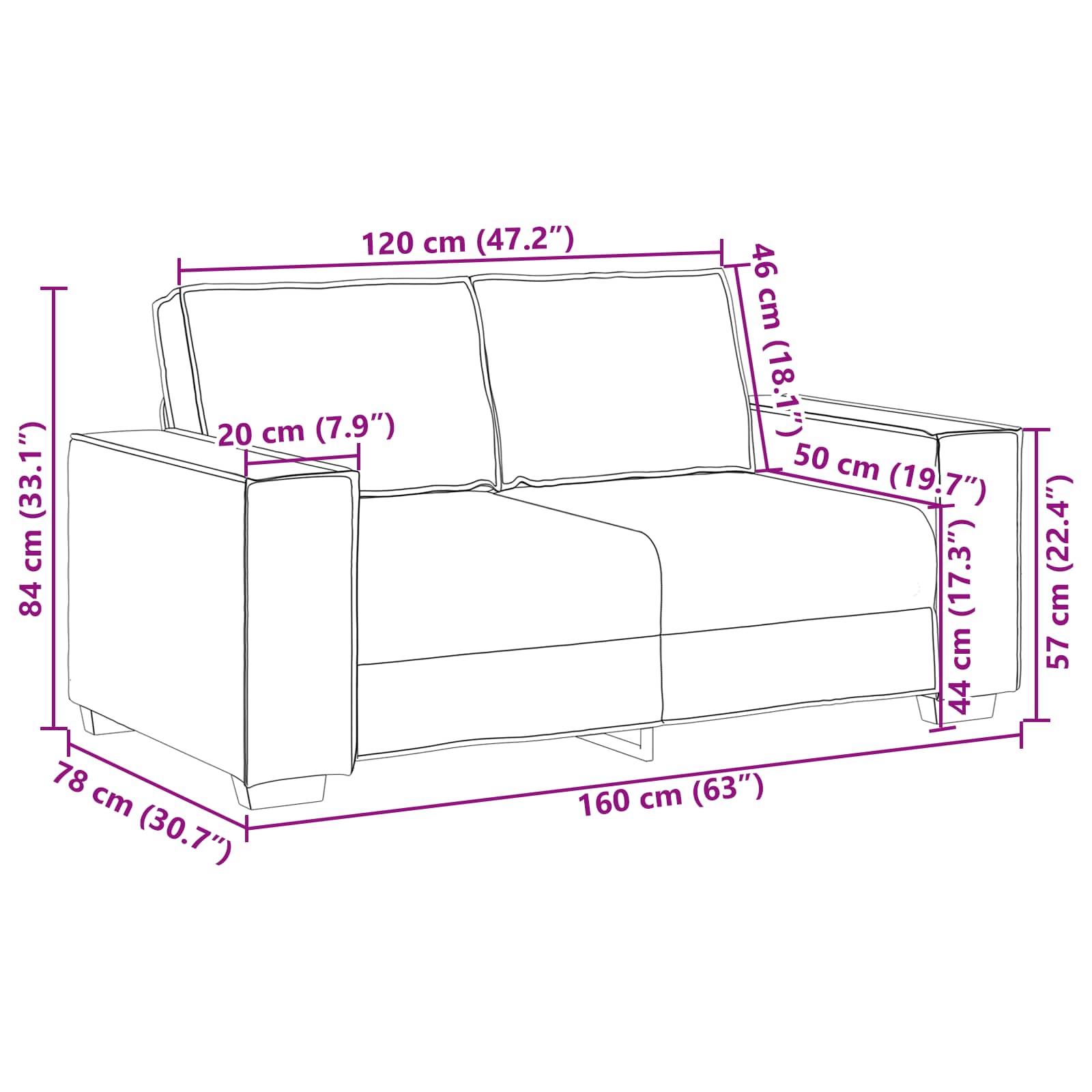 Zweisitzer-Sofa Creme 160 cm Kunstleder