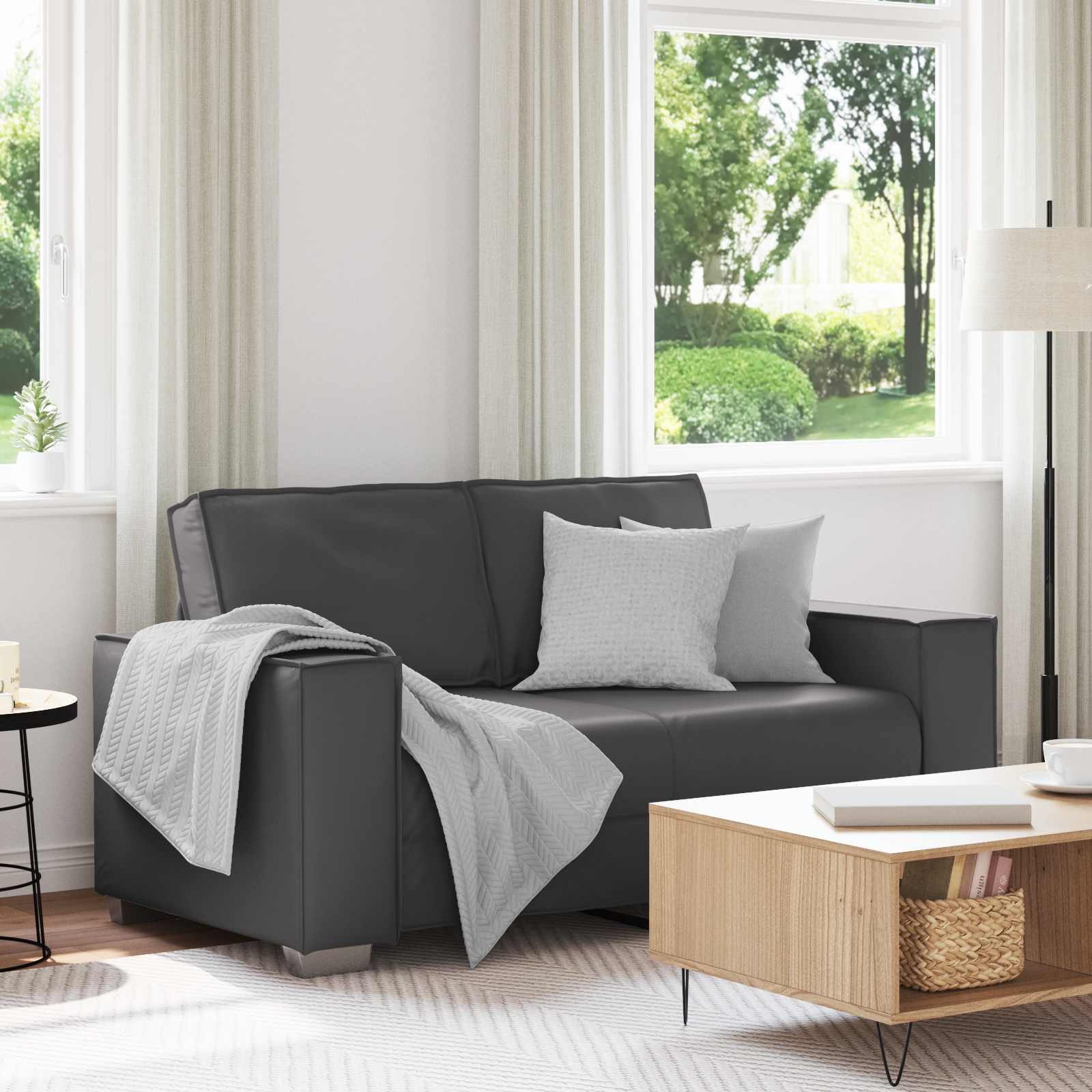 Zweisitzer-Sofa Grau 160 cm Kunstleder
