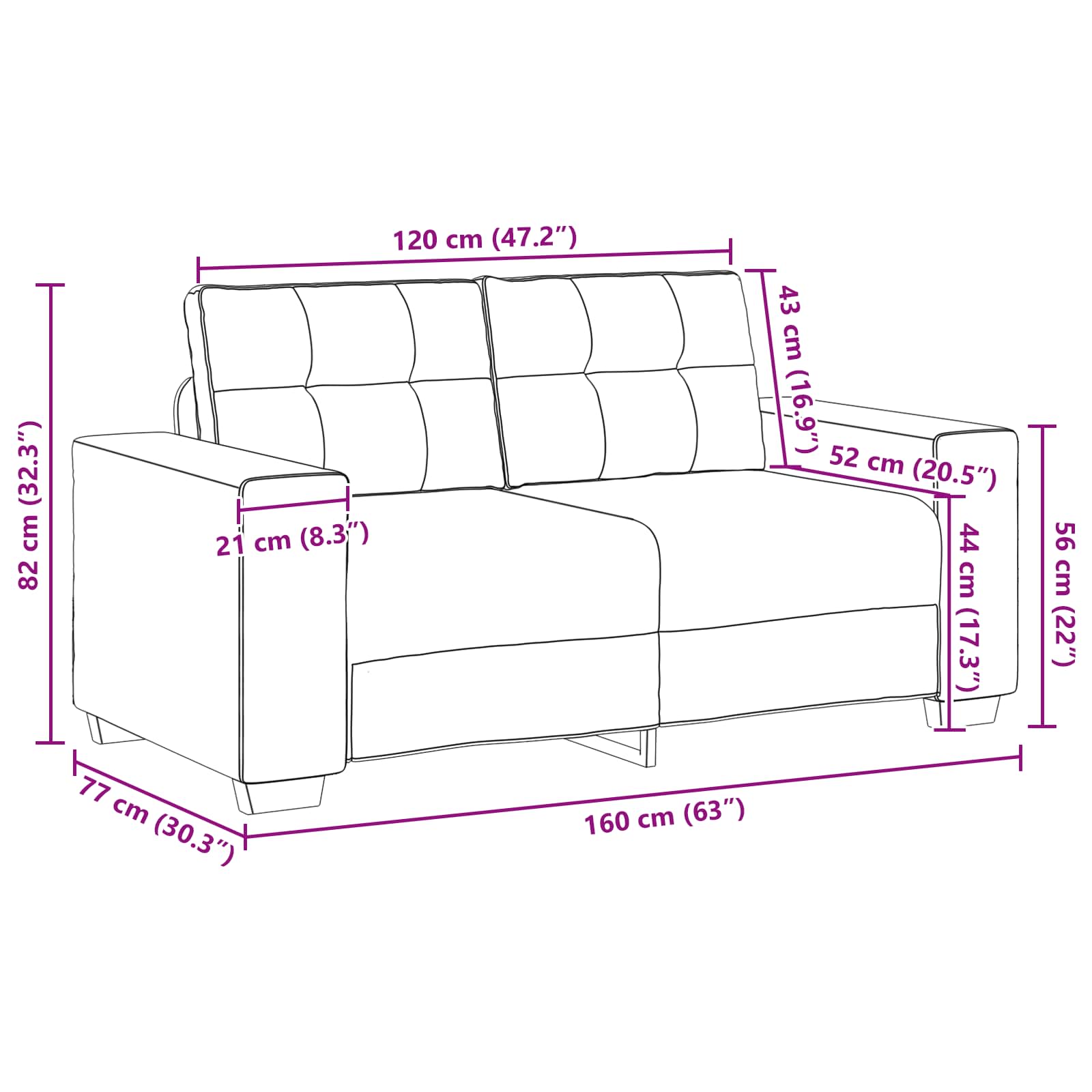 Zweisitzer-Sofa Creme 160 cm Stoff