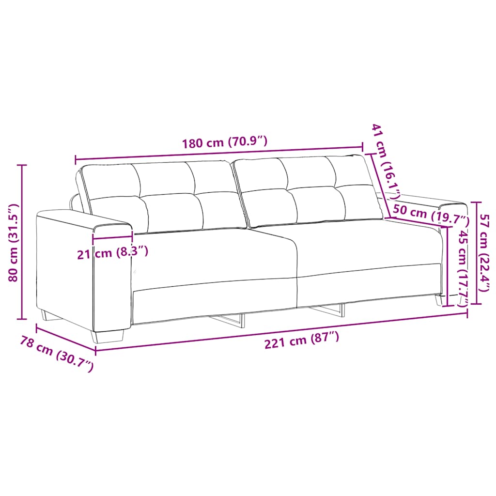 3-Sitzer-Sofa Hellgrau 220x78x80 cm Stoff