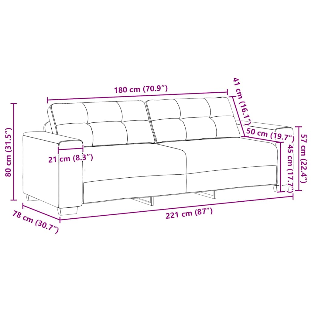 3-Sitzer-Sofa Schwarz 220x78x80 cm Stoff