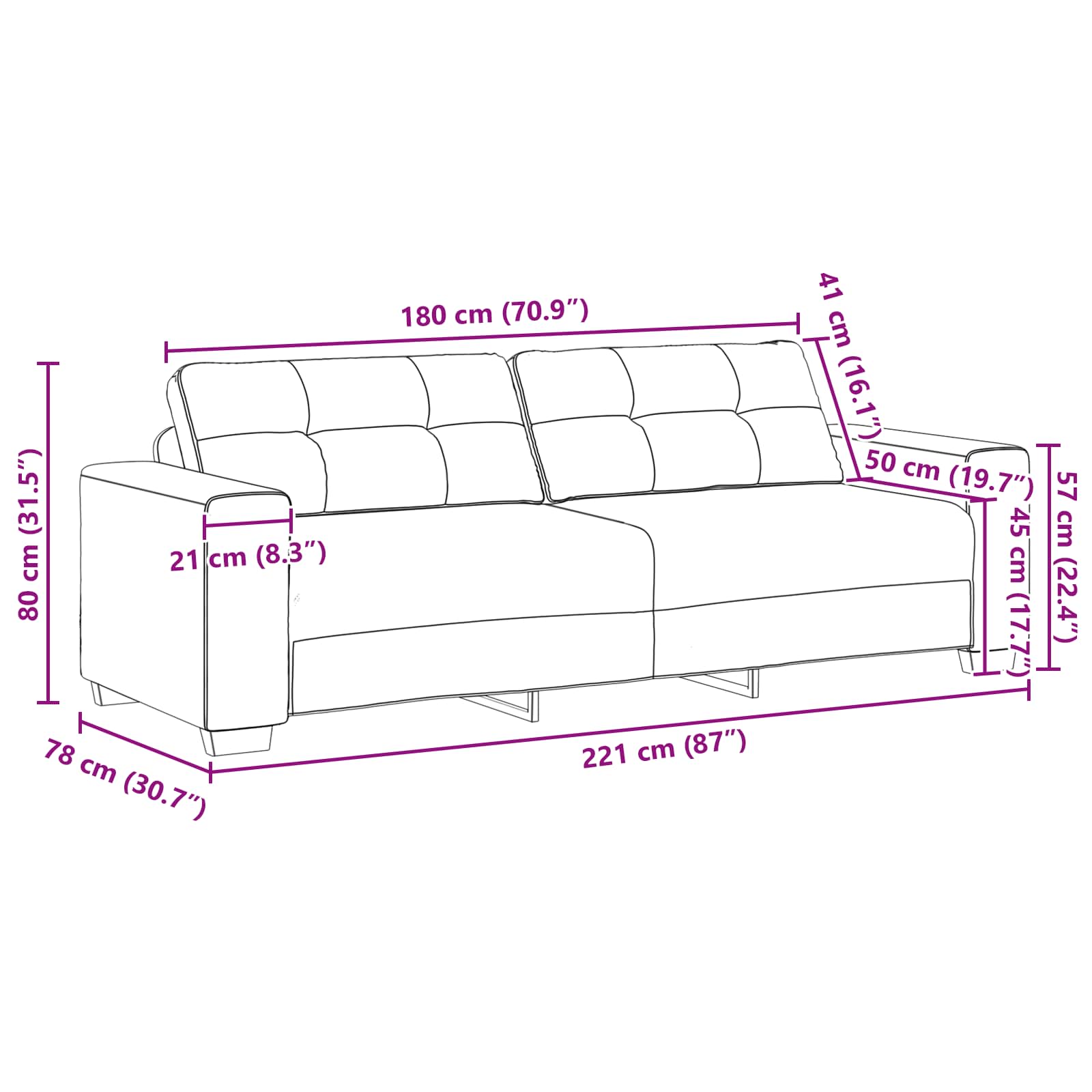 3-Sitzer-Sofa Braun 220 cm Stoff