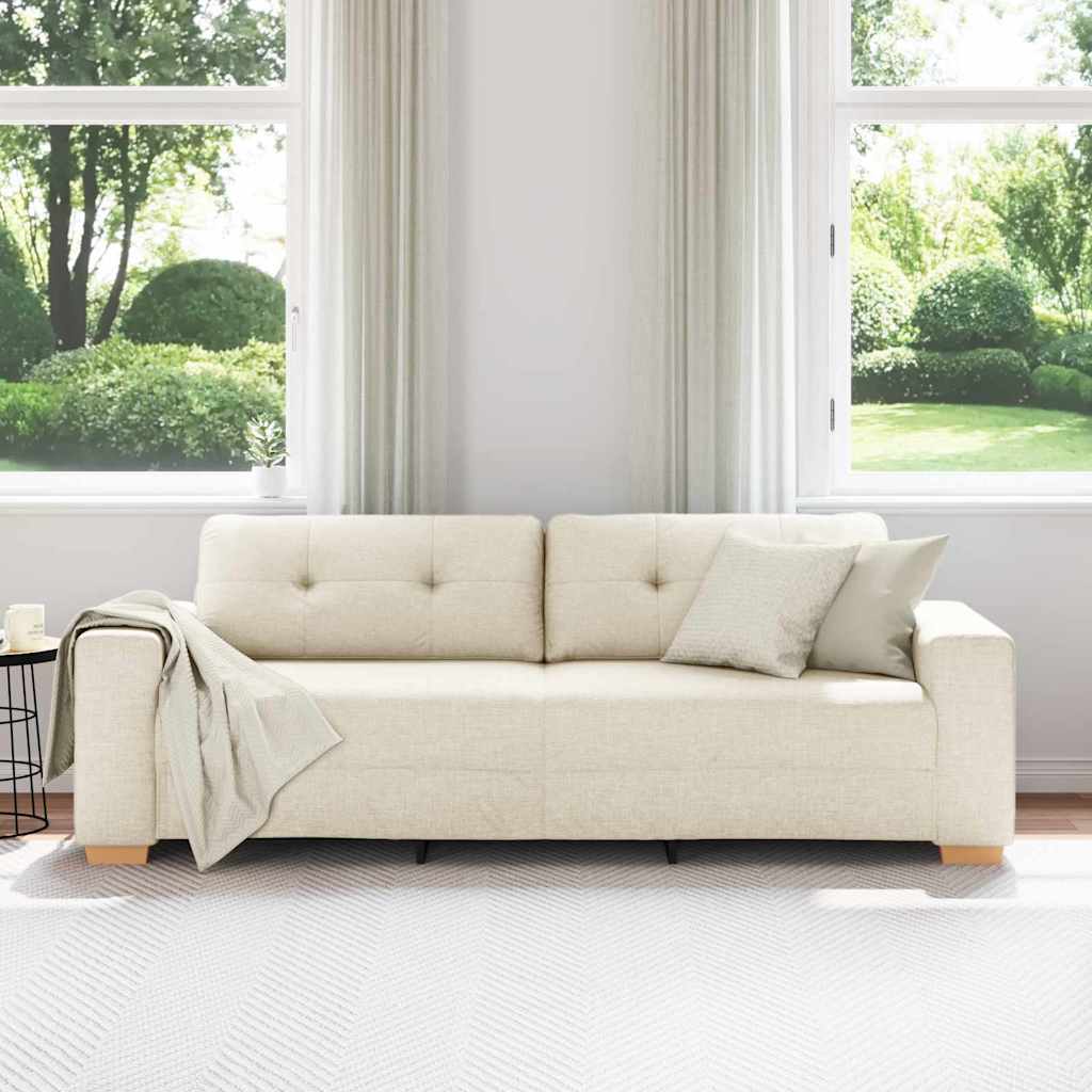 3-Sitzer-Sofa Beige 220 cm Leinenmischgewebe