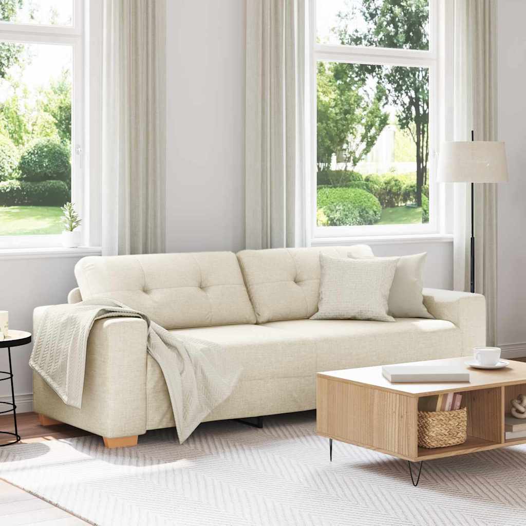 3-Sitzer-Sofa Beige 220 cm Leinenmischgewebe