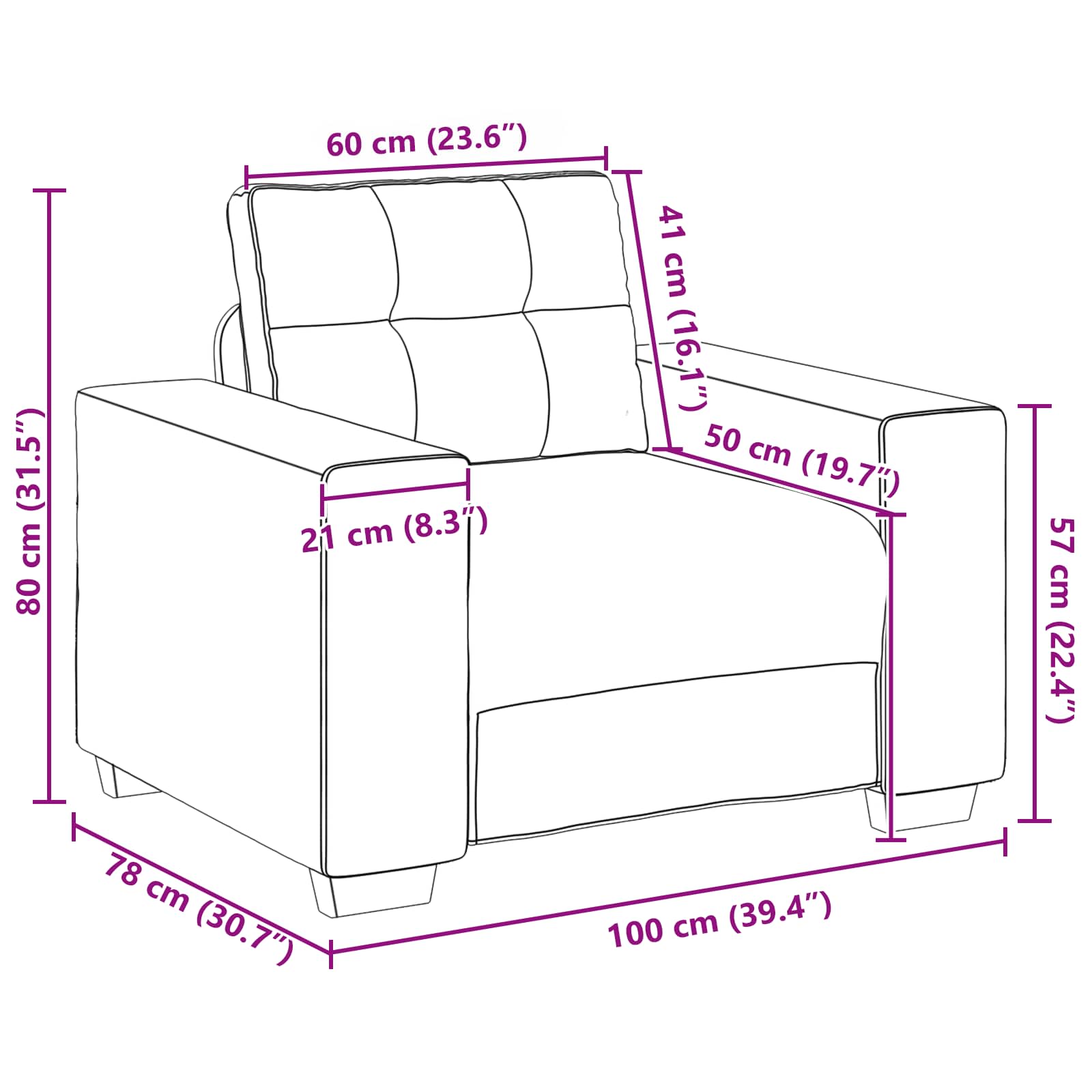 Sofa-Sessel Dunkelgrau 100 cm Kunstwildleder