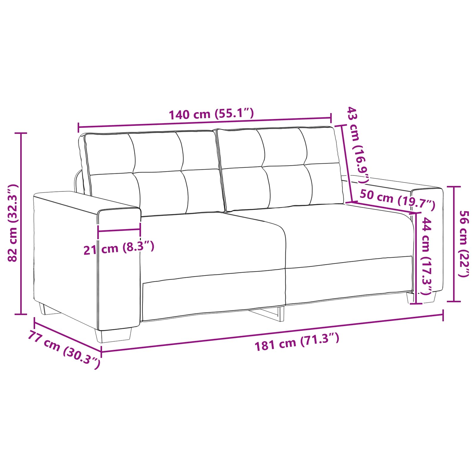Zweisitzer-Sofa Braun 180 cm Kunstleder
