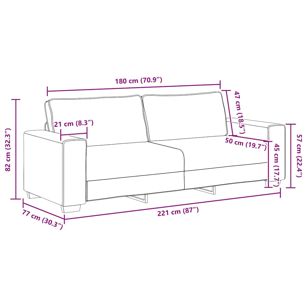 3-Sitzer-Sofa Schwarz 220x77x82 cm Stoff