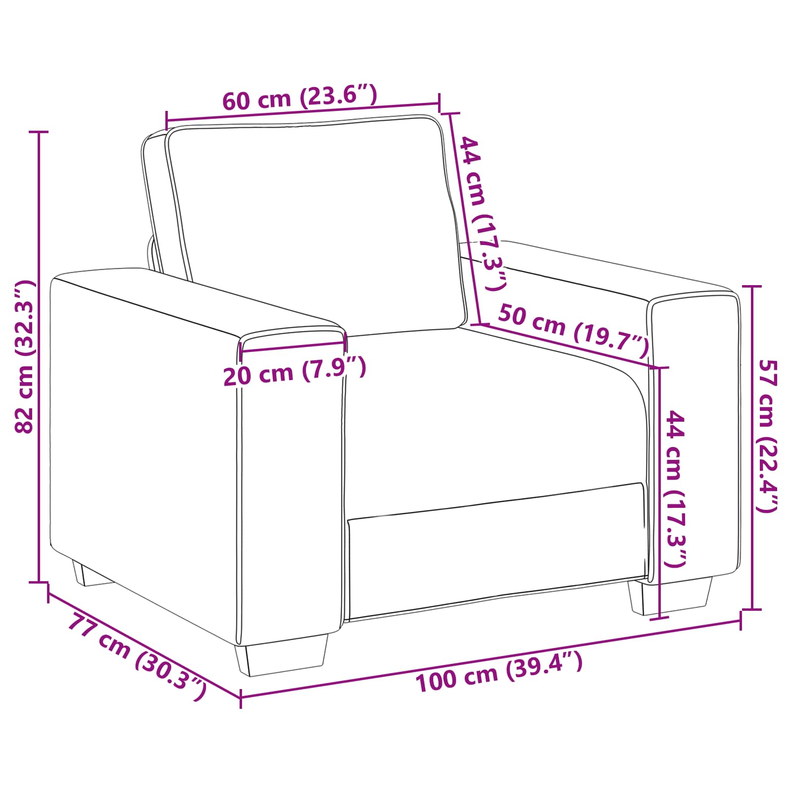 Sofa-Sessel Beige 100 cm Leinenmischgewebe