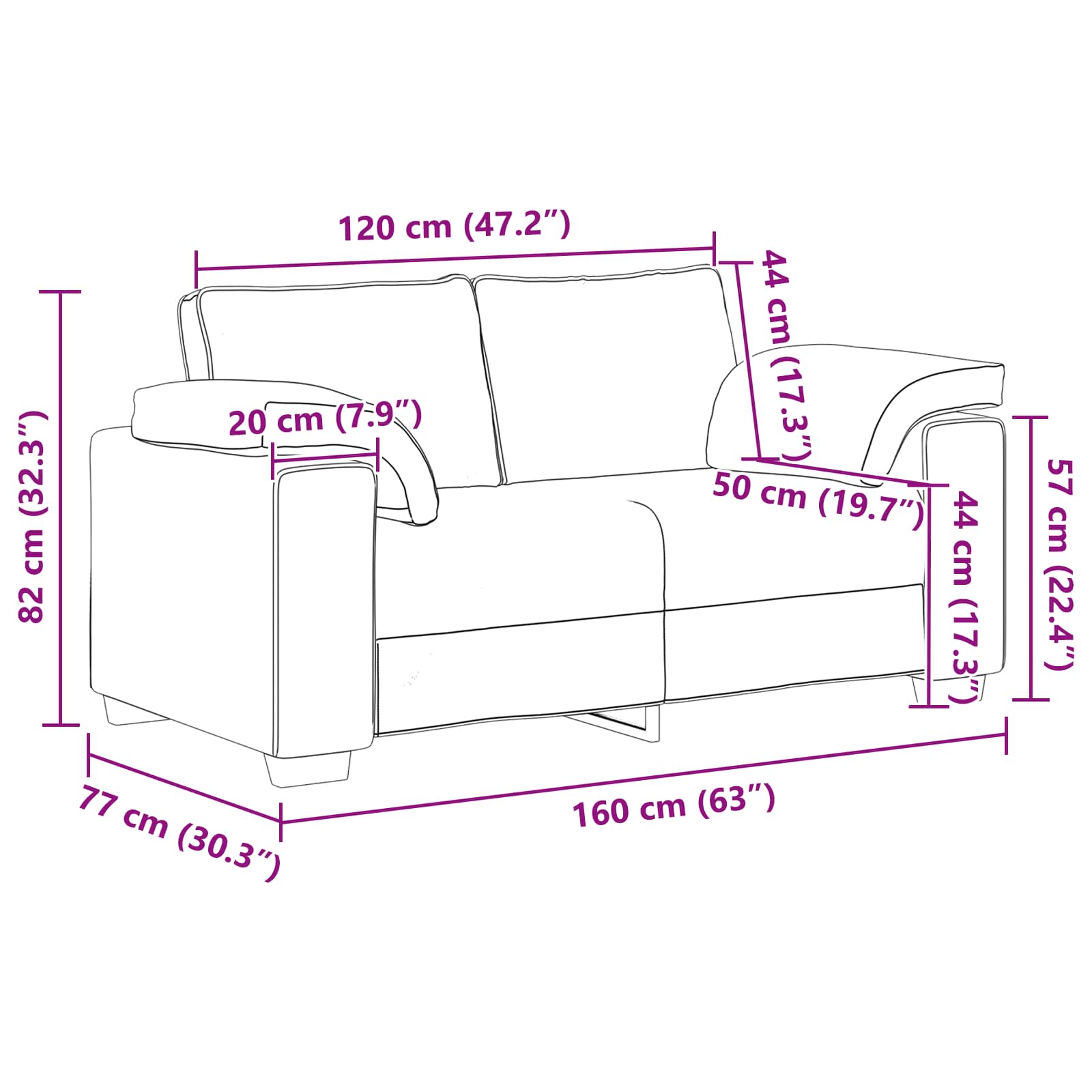 Zweisitzer-Sofa Hellgrau 160 cm Stoff