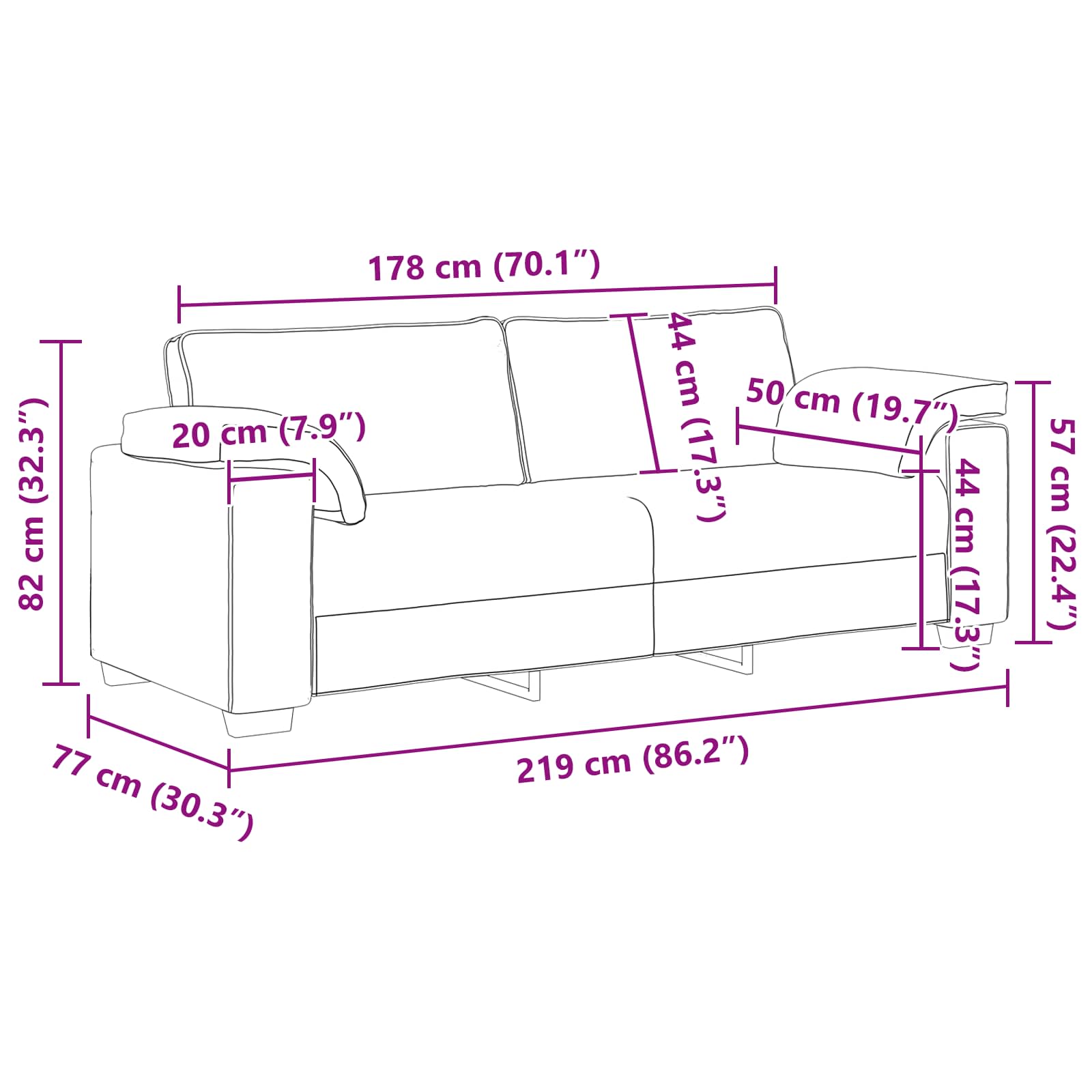 3-Sitzer-Sofa Hellgrau 220 cm Stoff