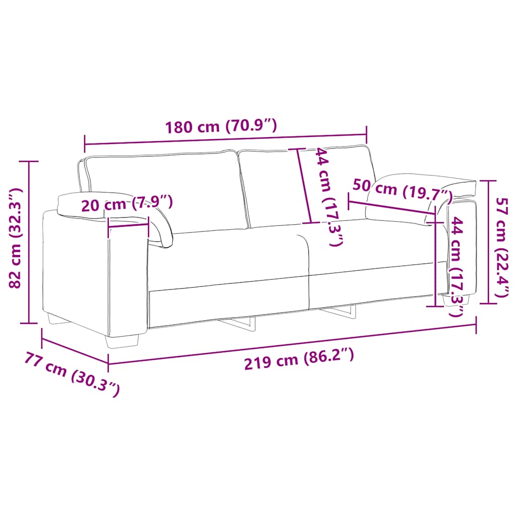 3-Sitzer-Sofa Blau 220x77x82 cm Samt