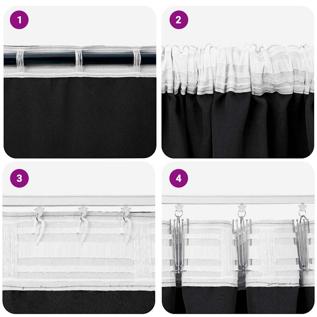 Verdunkelungs-Vorhänge mit Ringen 2 pcs Schwarz 175 x 140 cm