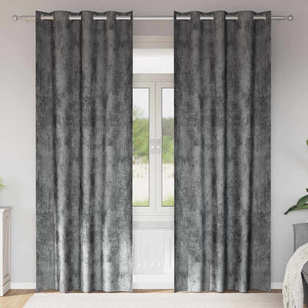 Samtvorhänge mit Vorhängen 2 pcs Grau 225 x 140 cm Samt