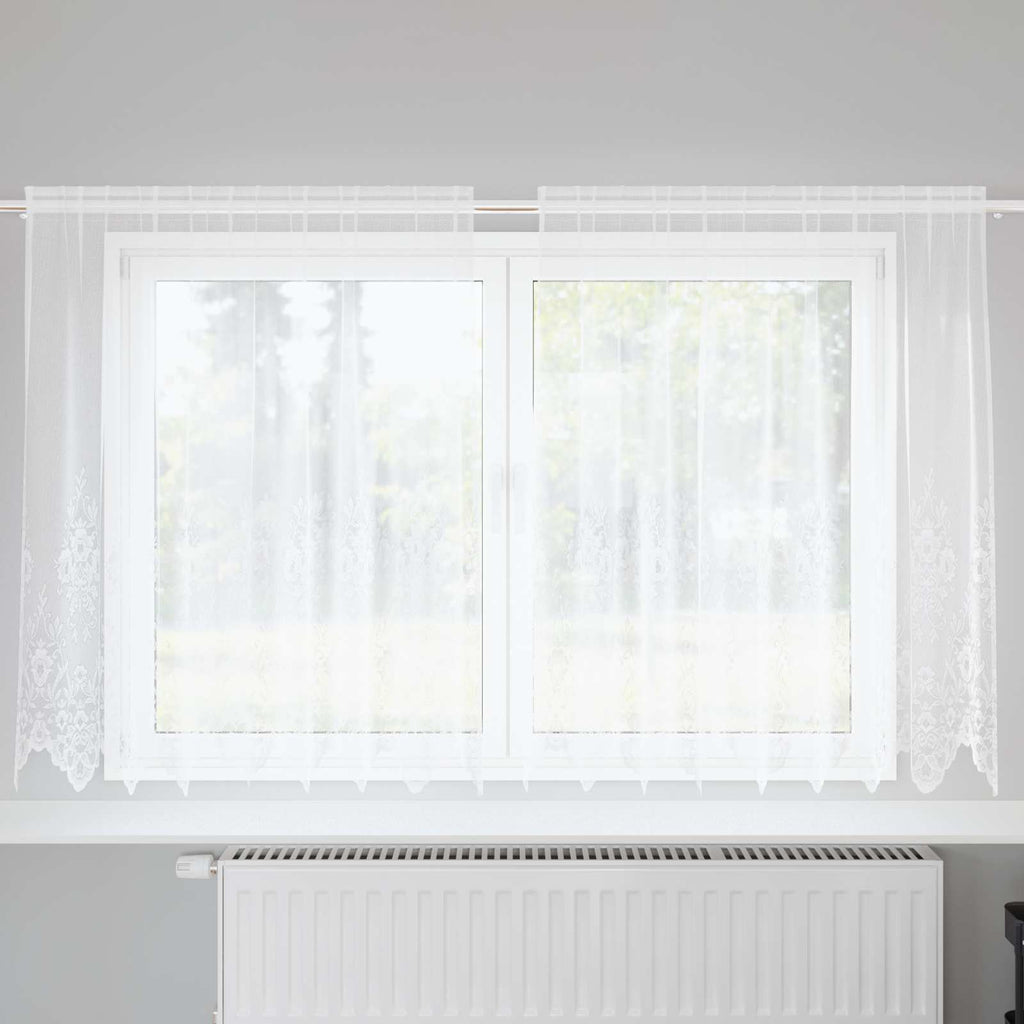 Spitzenvorhang mit Vorhängen Floral Weiß 140 x 200 cm Polyester