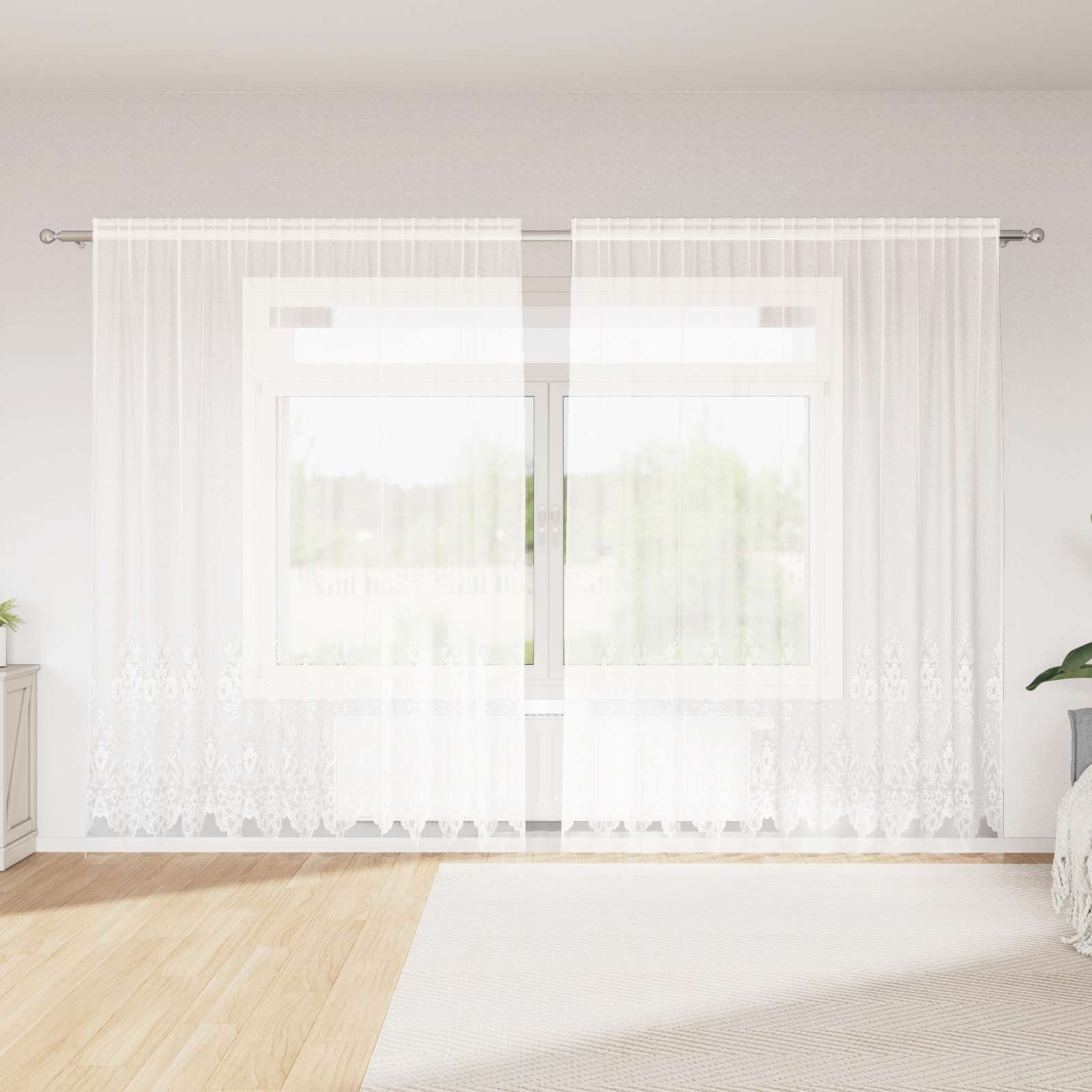 Spitzenvorhang mit Vorhängen Floral Weiß 220 x 300 cm Polyester