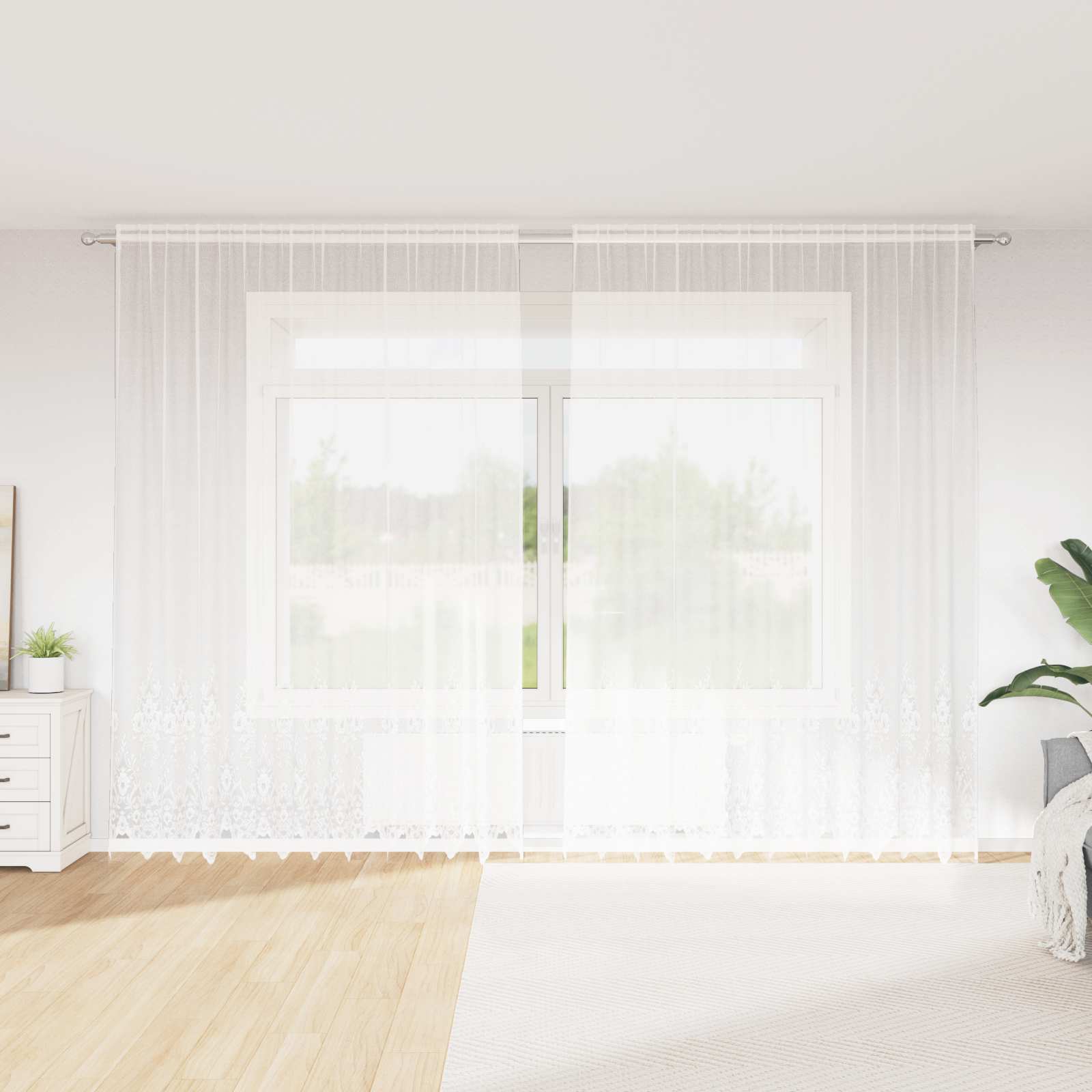 Spitzenvorhang mit Vorhängen Floral Weiß 280 x 300 cm Polyester