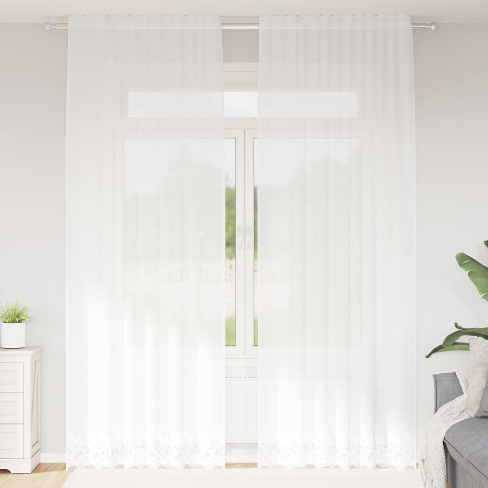 Spitzenvorhang mit Vorhängen Floral Weiß 280 x 150 cm Polyester