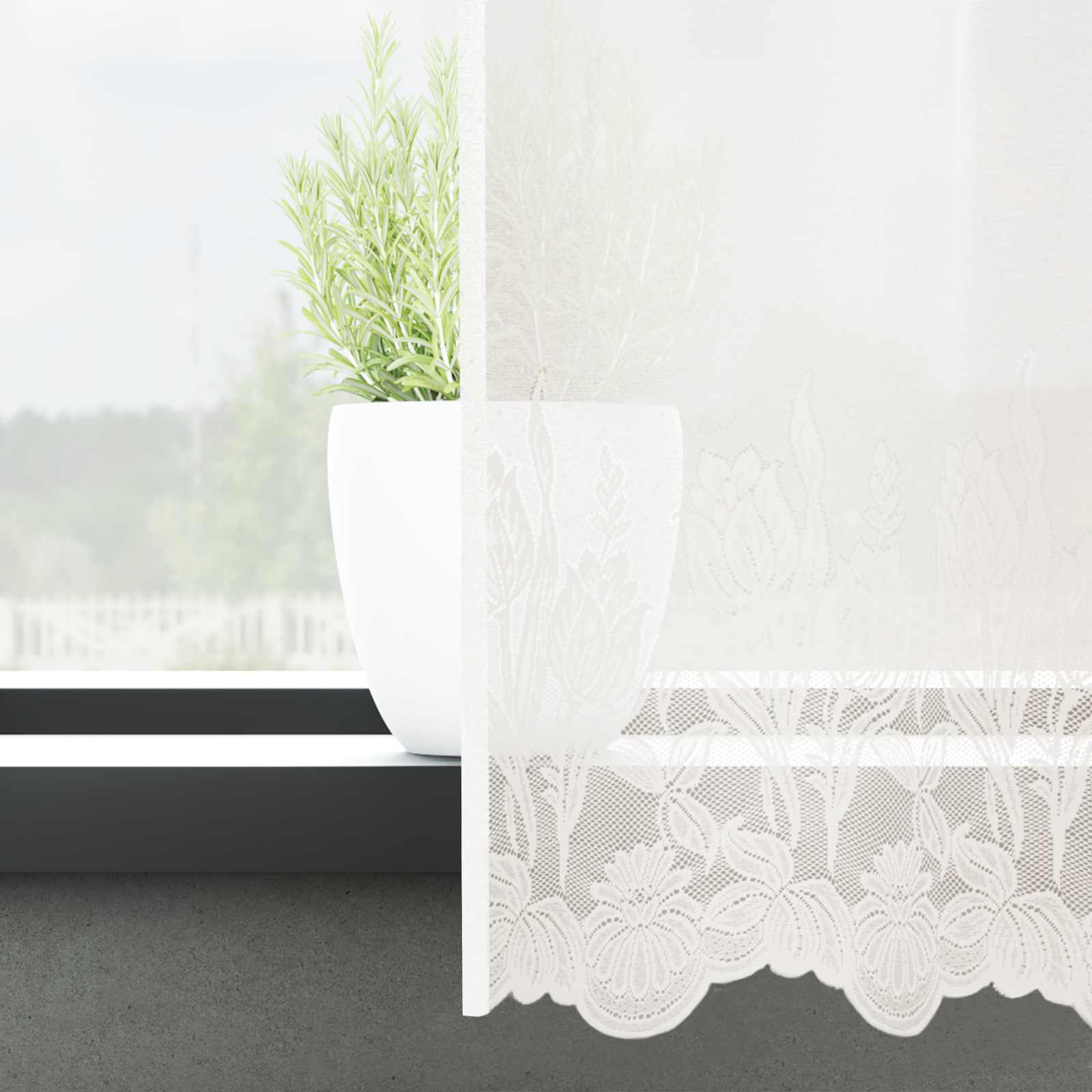 Spitzenvorhang mit Vorhängen Floral Weiß 140 x 600 cm Polyester