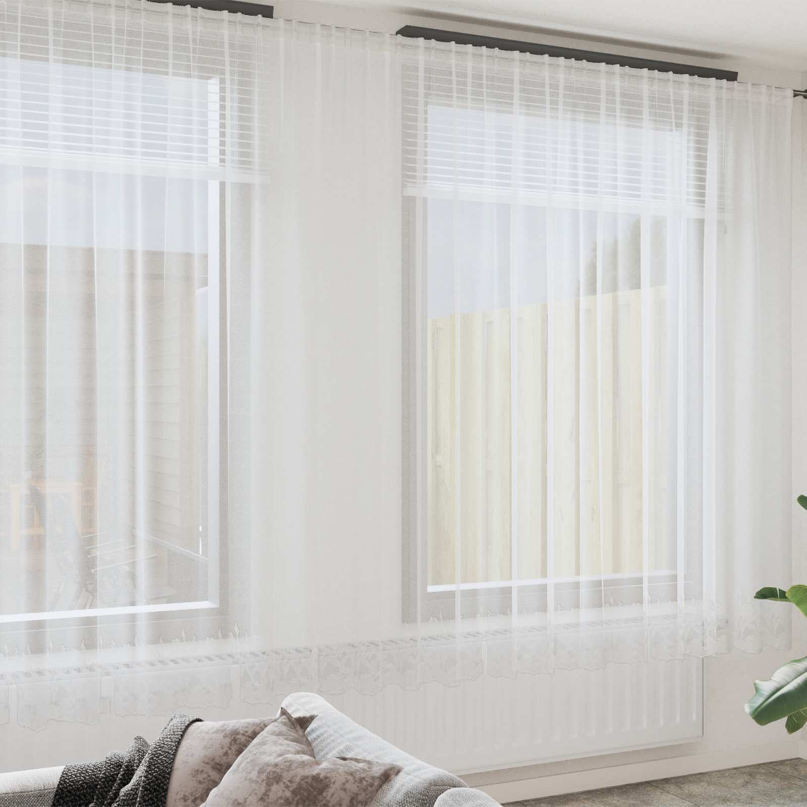 Spitzenvorhang mit Vorhängen Floral Weiß 260 x 600 cm Polyester