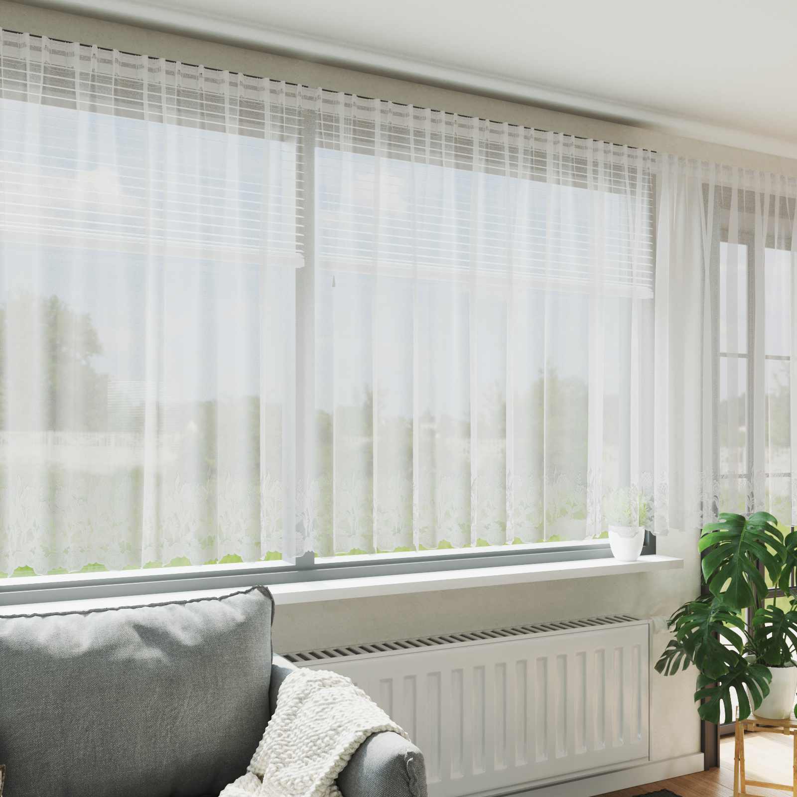 Spitzenvorhang mit Vorhängen Floral Weiß 160 x 750 cm Polyester