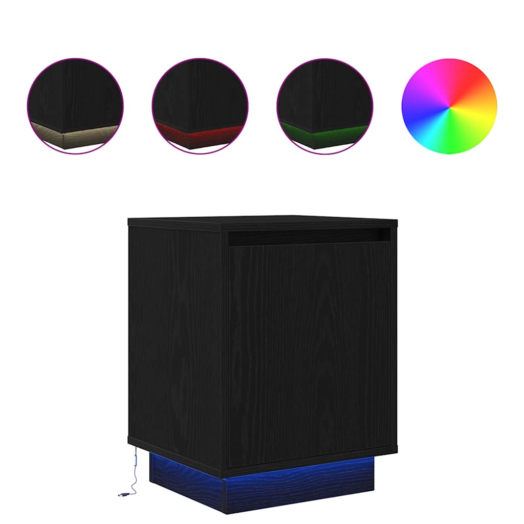 Nachttische mit LED-Leuchten 2 Stk. Schwarz 38x34x50 cm